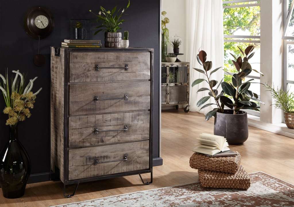 Sideboard Mango 81x46x122 grau lackiert HEAVY INDUSTRY #117