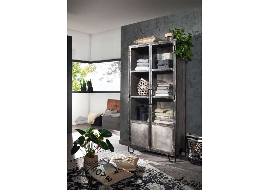 Vitrine Mango 90x40x190 grau lackiert HEAVY INDUSTRY #123