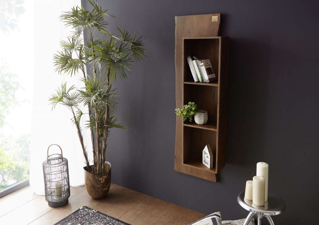 Wandregal Akazie 50x22x147 braun lackiert LIVE EDGE #201