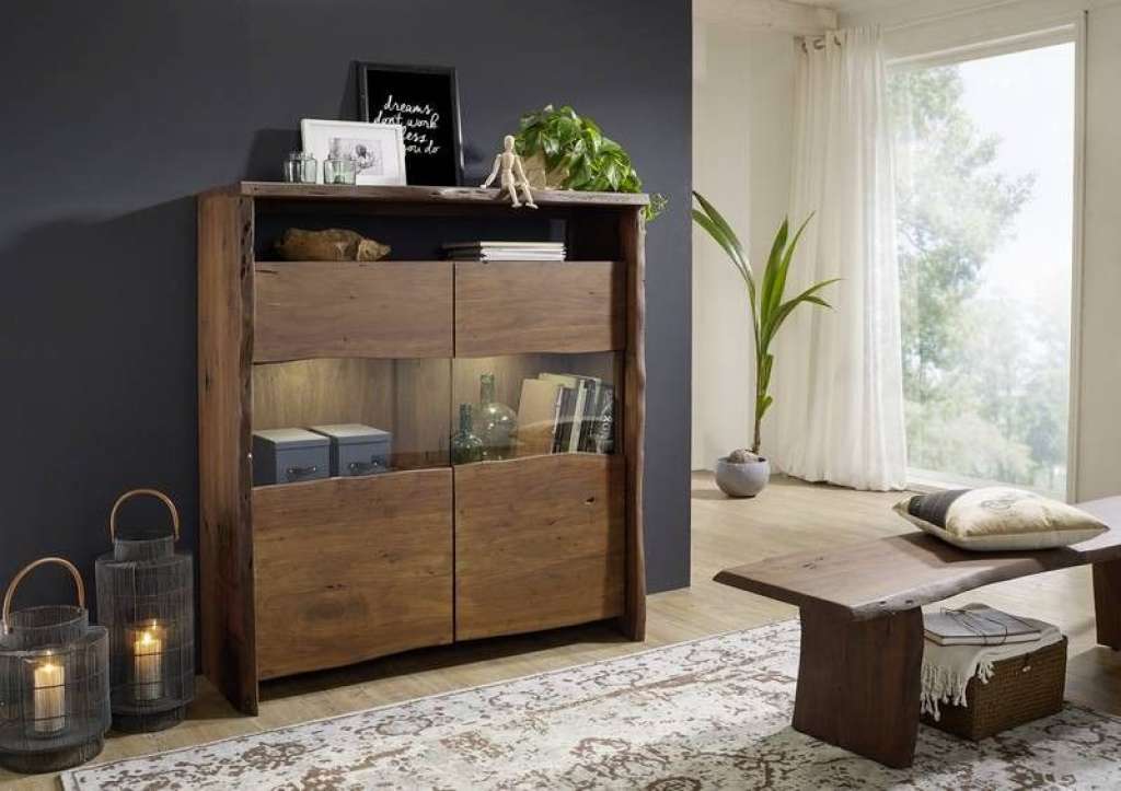 Highboard Akazie 131x45x147 braun lackiert LIVE EDGE #205