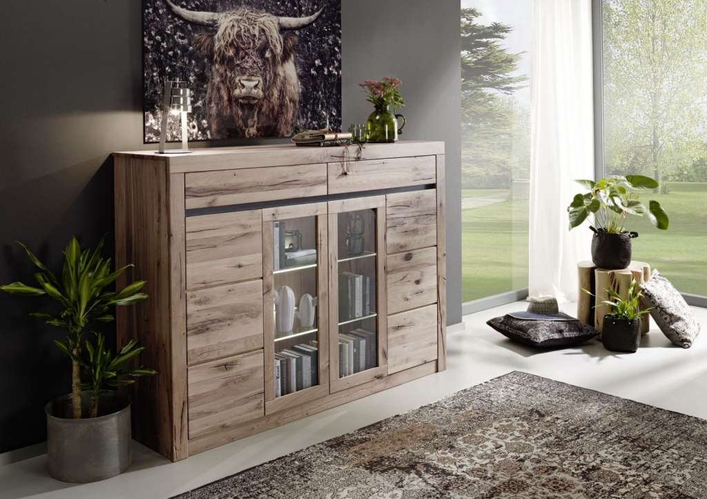 Highboard Wildeiche 170x45x125 bianco geölt MONTREUX #212