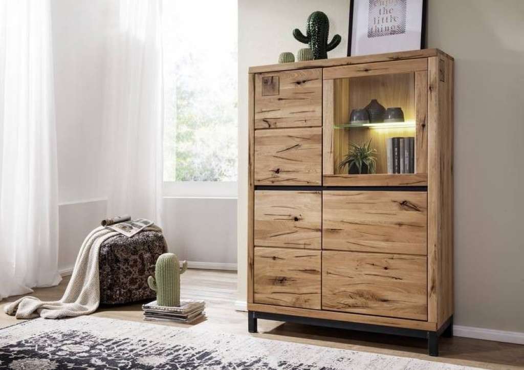 Highboard Wildeiche 103x40x148 natur geölt VILLANDERS #105