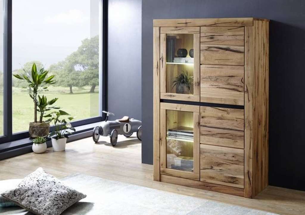 Vitrine Wildeiche 95x42x150 natur geölt MONTREUX #102