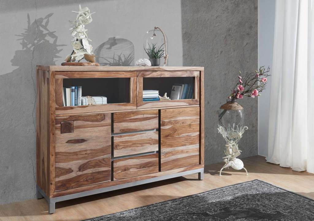 Highboard Sheesham / Akazie 150x40x119 gebeizt LE HAVRE #07