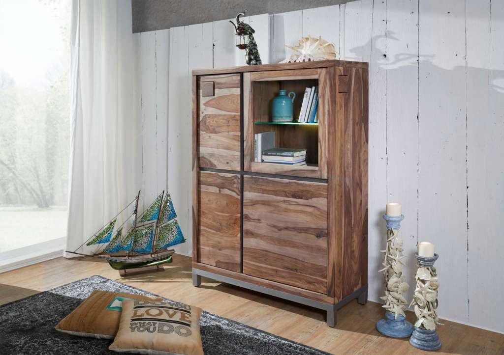 Highboard Sheesham / Akazie 103x40x148 gebeizt LE HAVRE #05