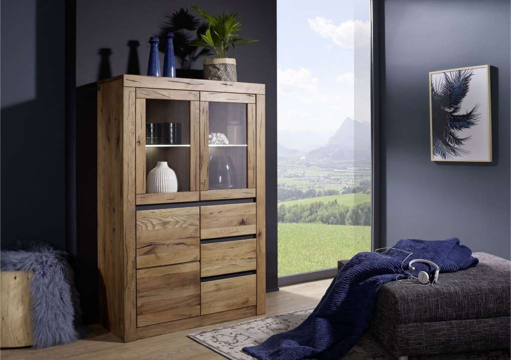 Highboard Wildeiche 95x42x150 Tabacco brown geölt MONTREUX #323