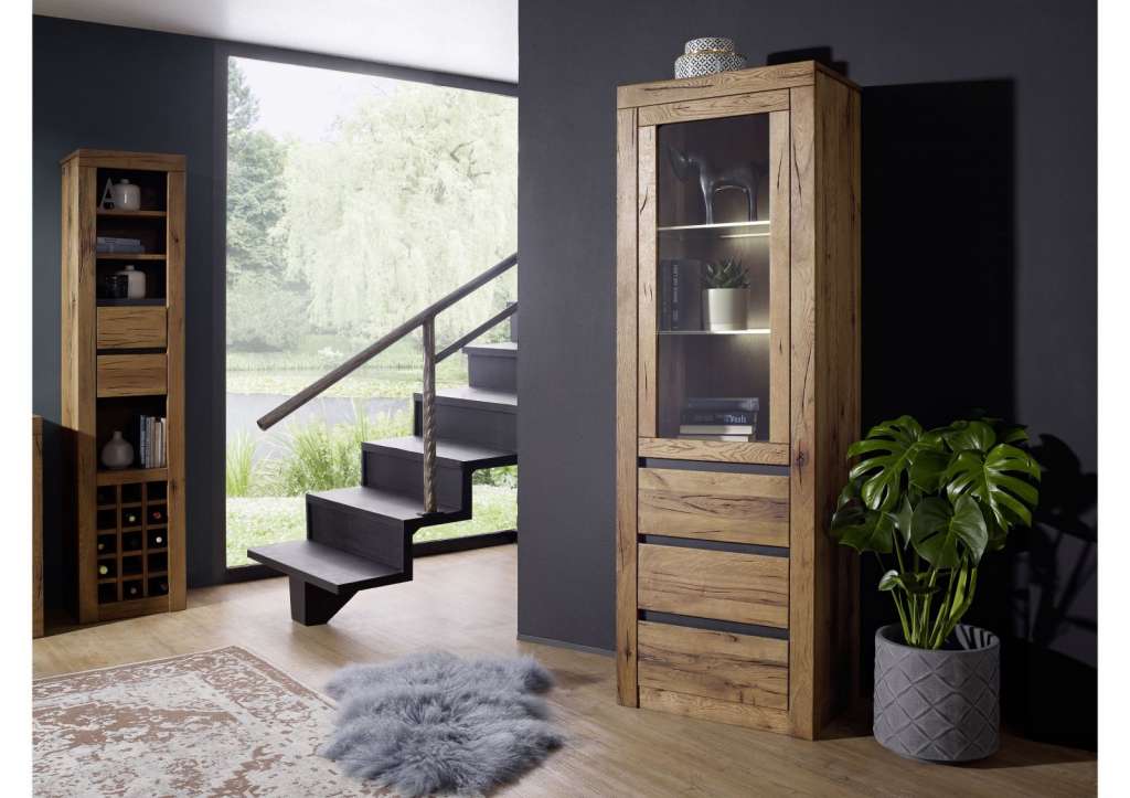 Vitrine Wildeiche 62x42x190 Tabacco brown geölt MONTREUX #321