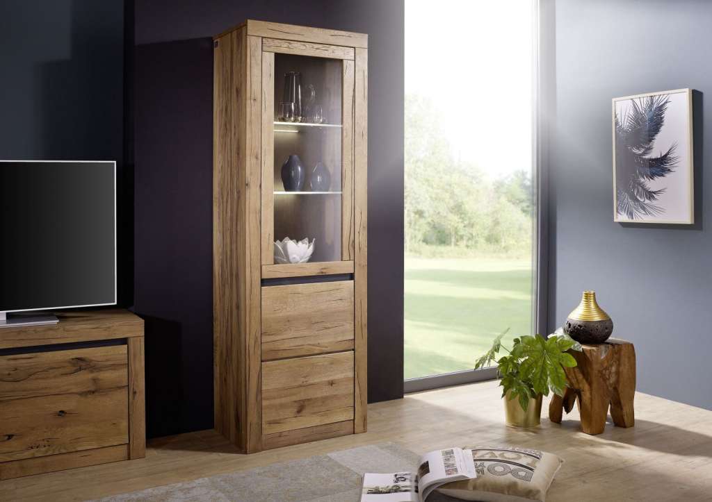 Vitrine Wildeiche 62x42x191 Tabacco brown geölt MONTREUX #320