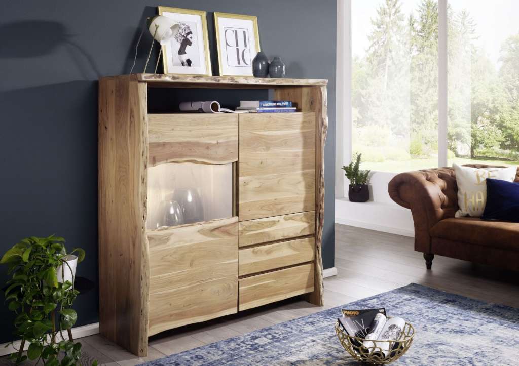 Highboard Akazie 131x45x147 natur lackiert  LIVE EDGE #703