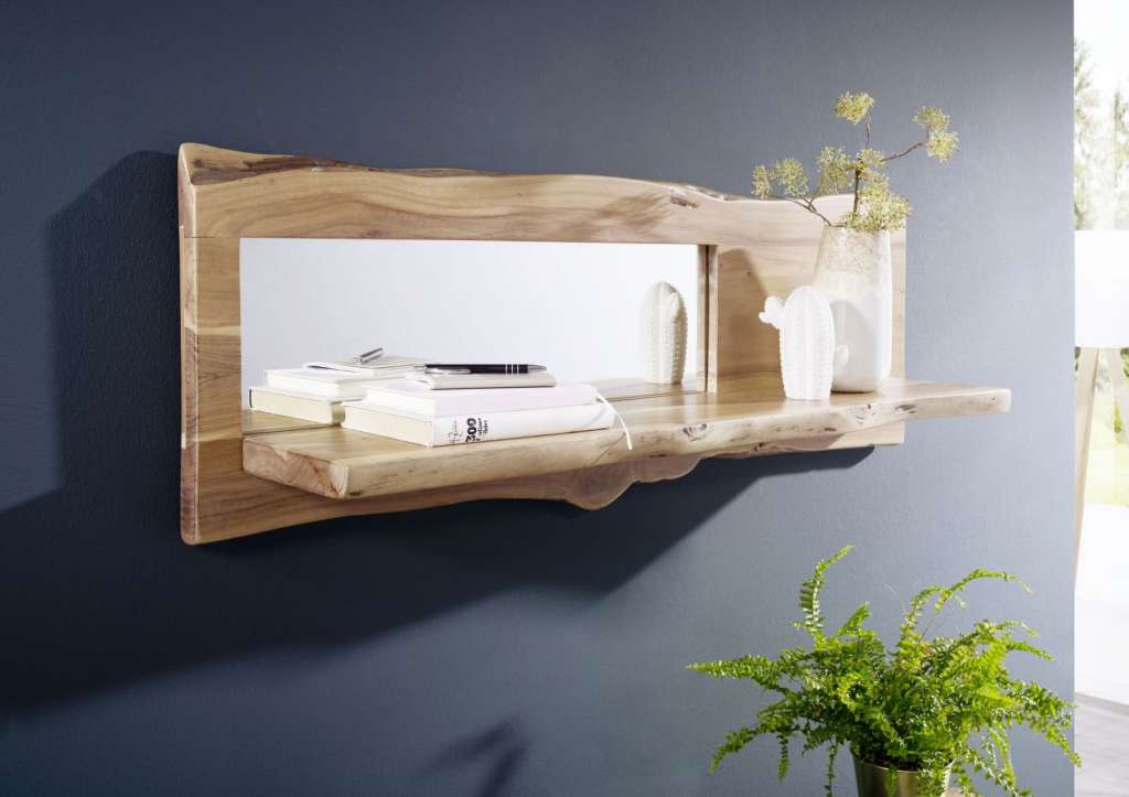 Wandregal Akazie 121x22x38 natur lackiert LIVE EDGE #705