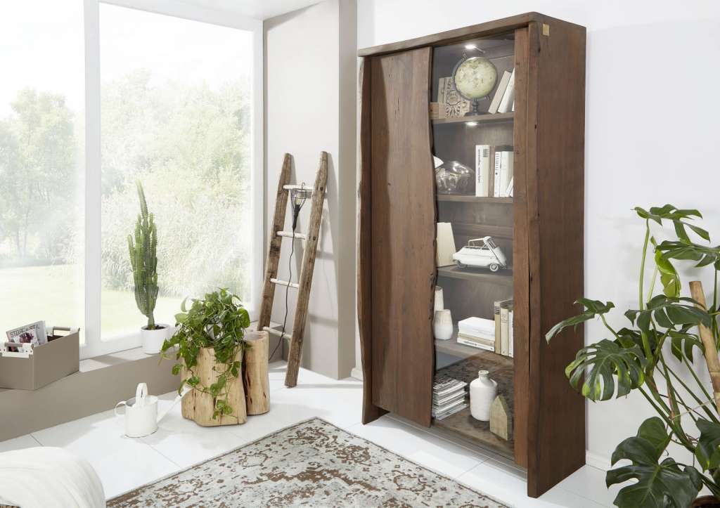 Vitrine Akazie 105x45x204 braun lackiert LIVE EDGE #811