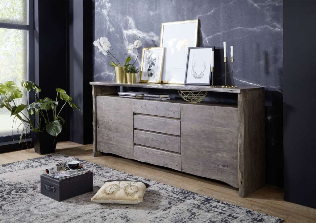 Sideboard Akazie210x45x96 grau lackiert LIVE EDGE #901