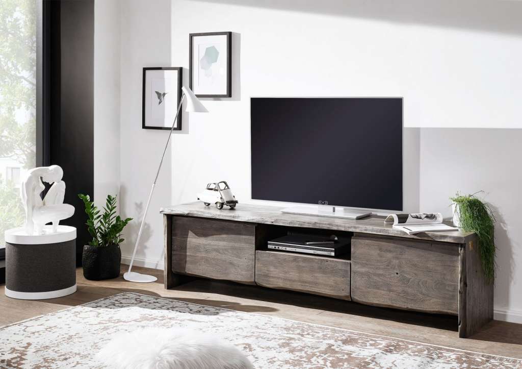 TV-Board Akazie 191x45x50 grau lackiert LIVE EDGE #902