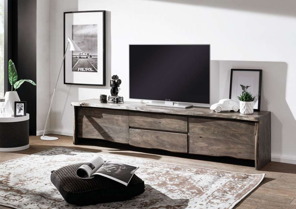 TV-Board Akazie 220x45x50 grau lackiert LIVE EDGE #904