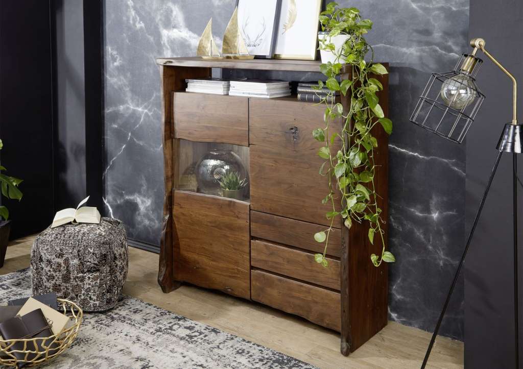 Highboard Akazie 131x45x147 braun lackiert LIVE EDGE #803