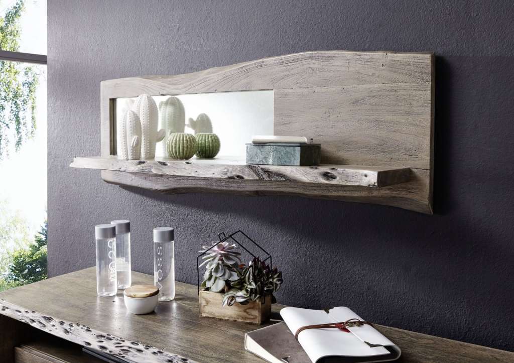 Wandregal Akazie 121x22x38 grau lackiert LIVE EDGE #905
