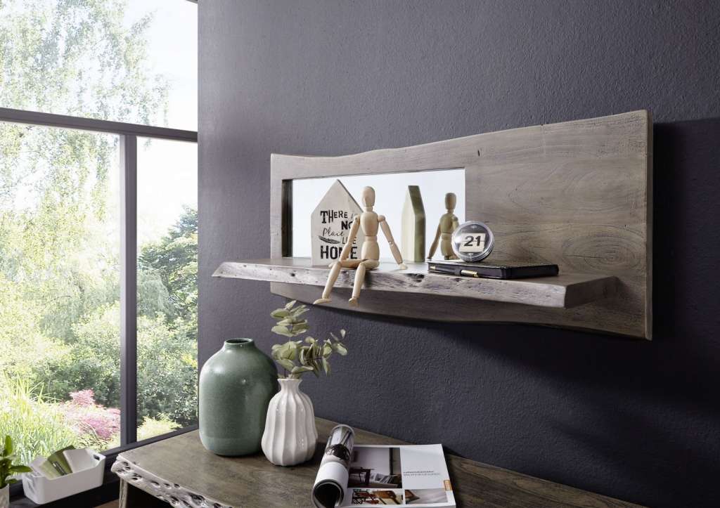 Wandregal Akazie 101x22x38 grau lackiert LIVE EDGE #907