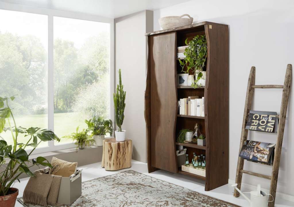 Regal Akazie 105x45x204 braun lackiert LIVE EDGE #810