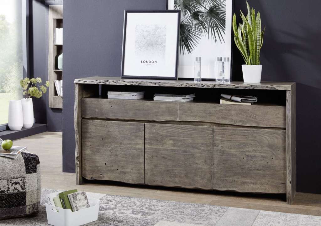 Sideboard Akazie 191x45x96 grau lackiert LIVE EDGE #402
