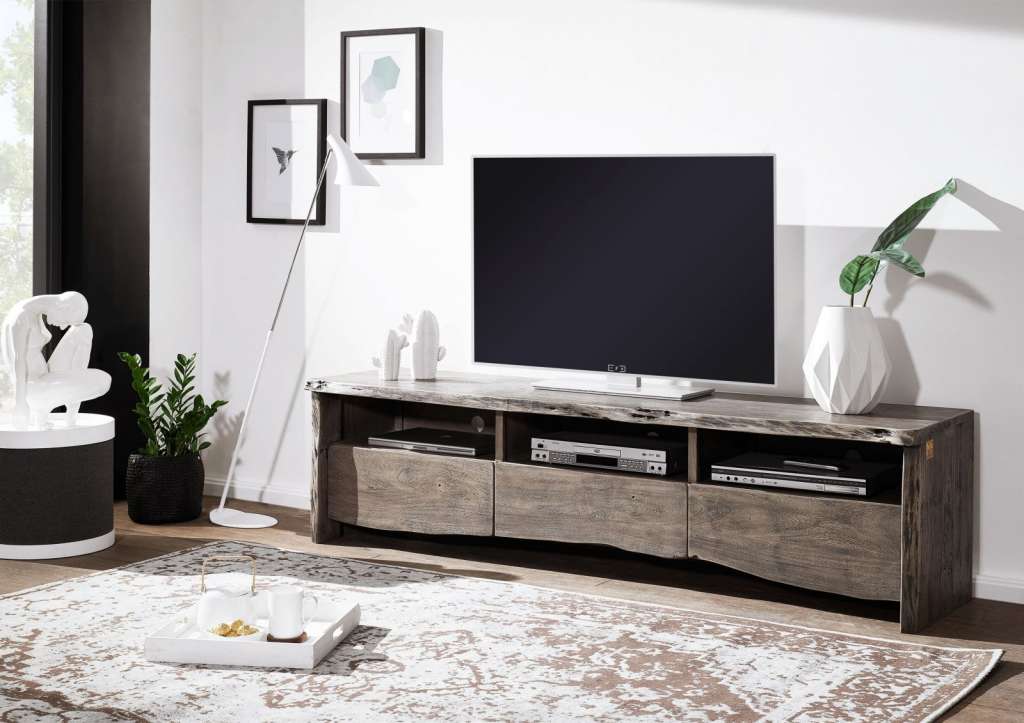 TV-Board Akazie 191x45x50 grau lackiert LIVE EDGE #404