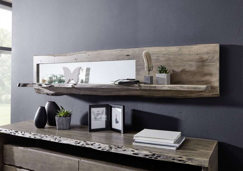 Wandregal Akazie 191x22x38 grau lackiert LIVE EDGE #412
