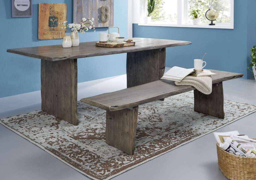 Baumbank Akazie 180x38x45 grau lackiert LIVE EDGE #418
