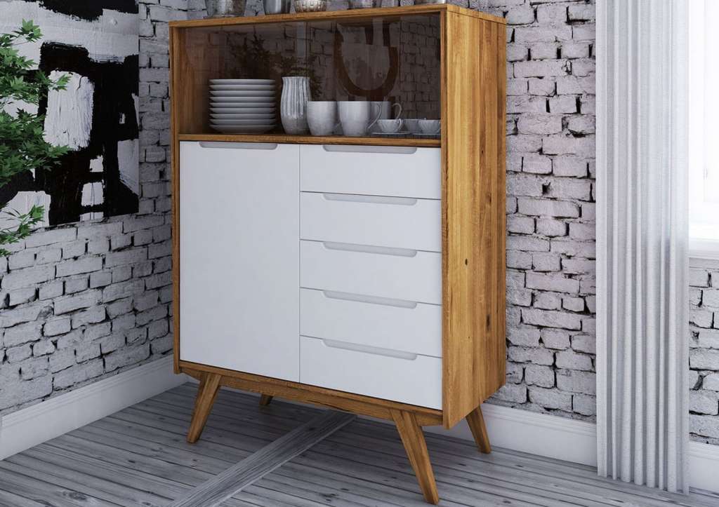 Anrichte Wildeiche 100x48x141 natur geölt / weiß ORIGINAL RETRO #16