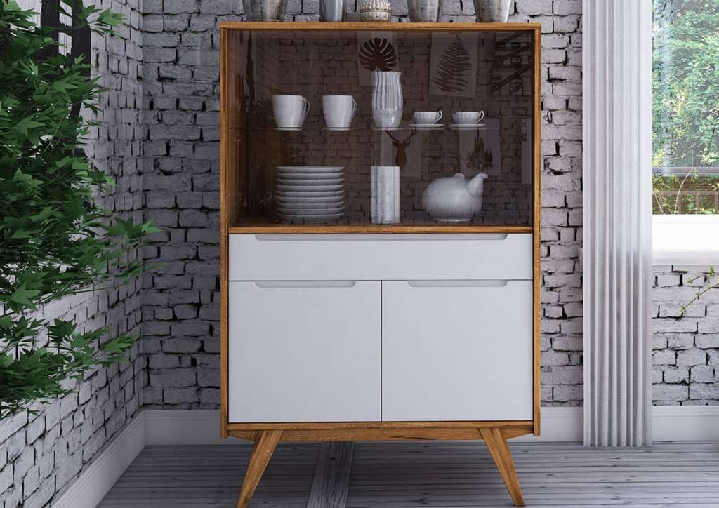 Vitrine Wildeiche 100x48x152 natur geölt/weiß ORIGINAL RETRO #17