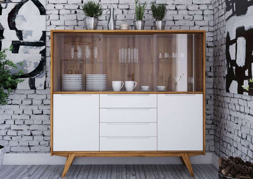 Vitrine Wildeiche 160x48x152 natur geölt/weiß ORIGINAL RETRO #18