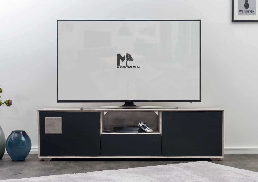 TV-Board Wildeiche 180x55x50 ice grey lackiert HELSINKI #207