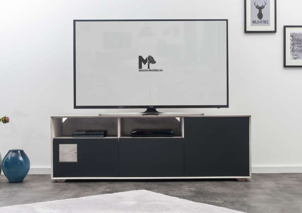 TV-Board Wildeiche 180x50x60 ice grey lackiert HELSINKI #221