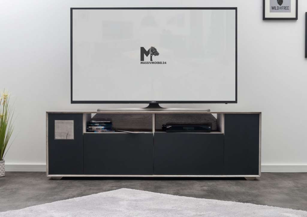 TV-Board Wildeiche 180x50x58 ice grey lackiert HELSINKI #222