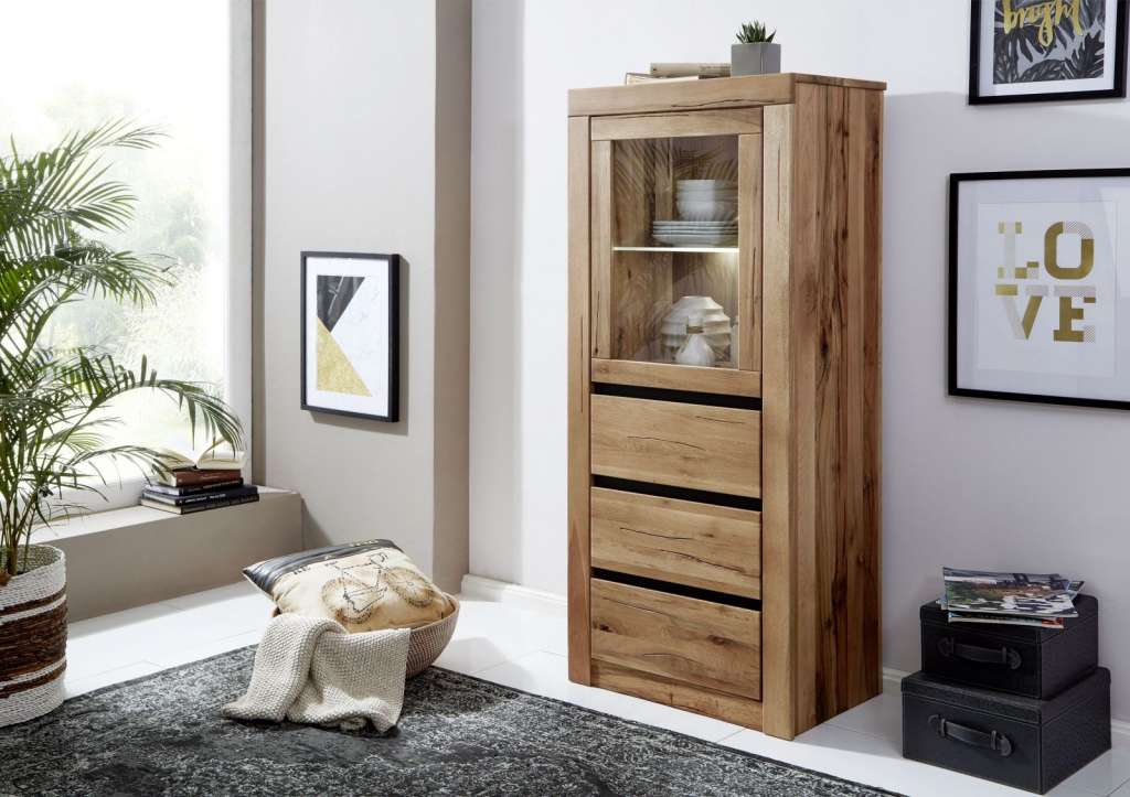 Vitrine Wildeiche 62x42x150 natur geölt MONTREUX #122