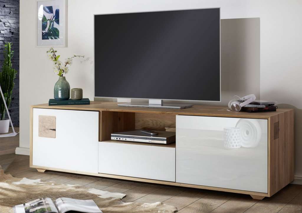 TV-Board Wildeiche 180x55x50 bianco geölt MÜNCHEN #207