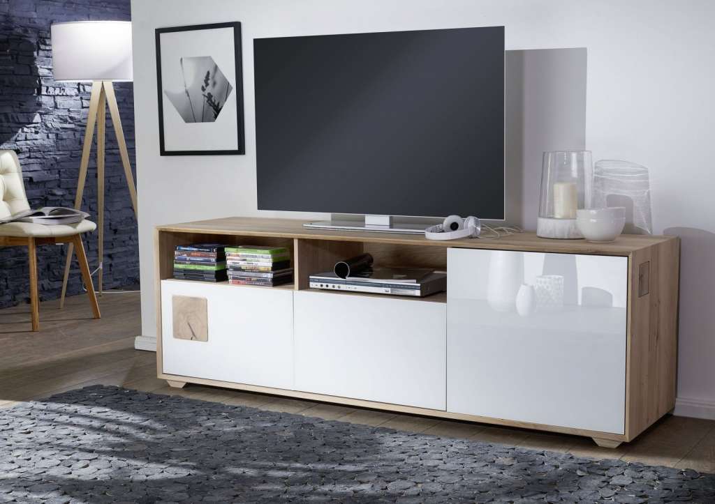 TV-Board Wildeiche 180x50x60 bianco geölt MÜNCHEN #219