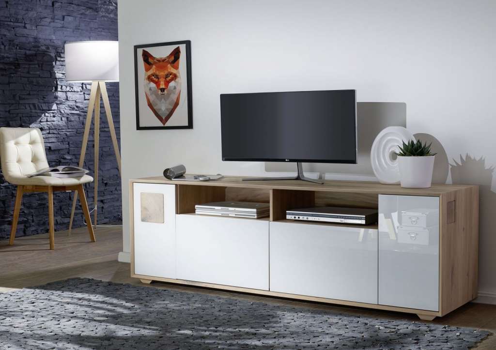 TV-Board Wildeiche 180x50x58 bianco geölt MÜNCHEN #220