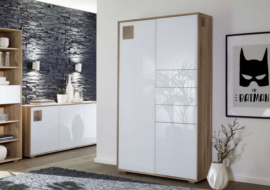 Vitrine Wildeiche110x36x190 bianco geölt MÜNCHEN #211