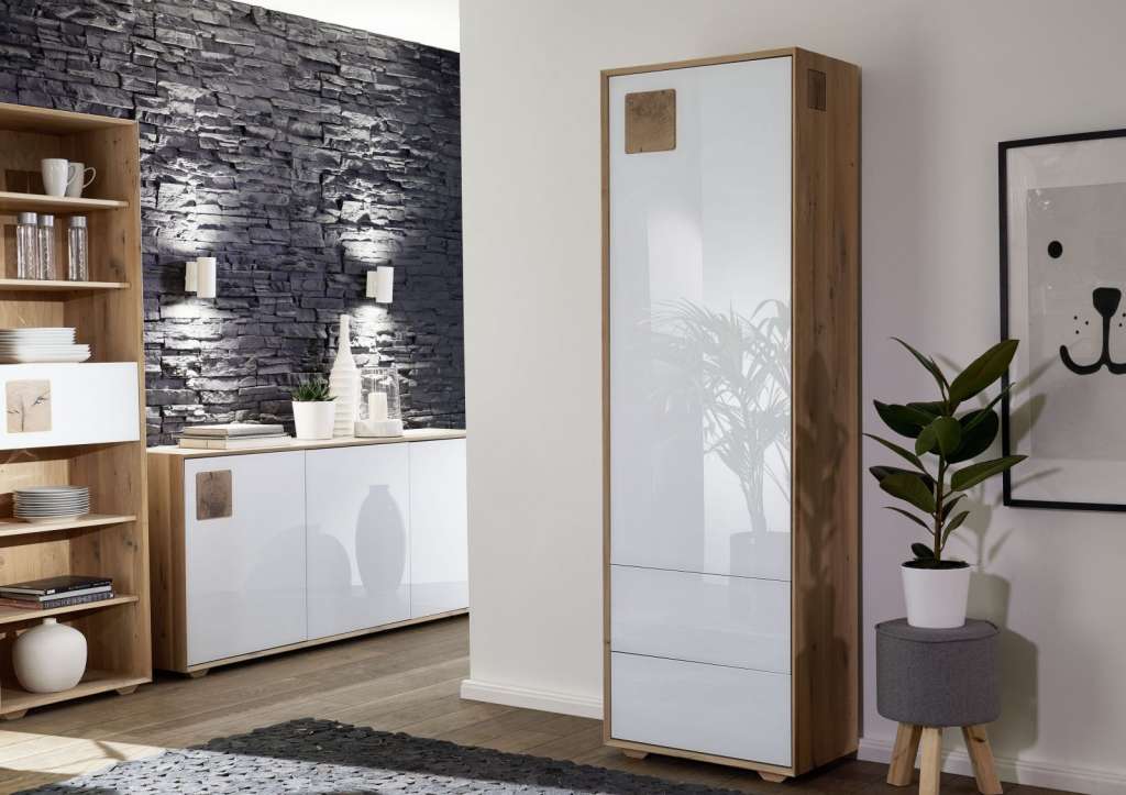 Vitrine Wildeiche 60x36x190 bianco geölt MÜNCHEN #212