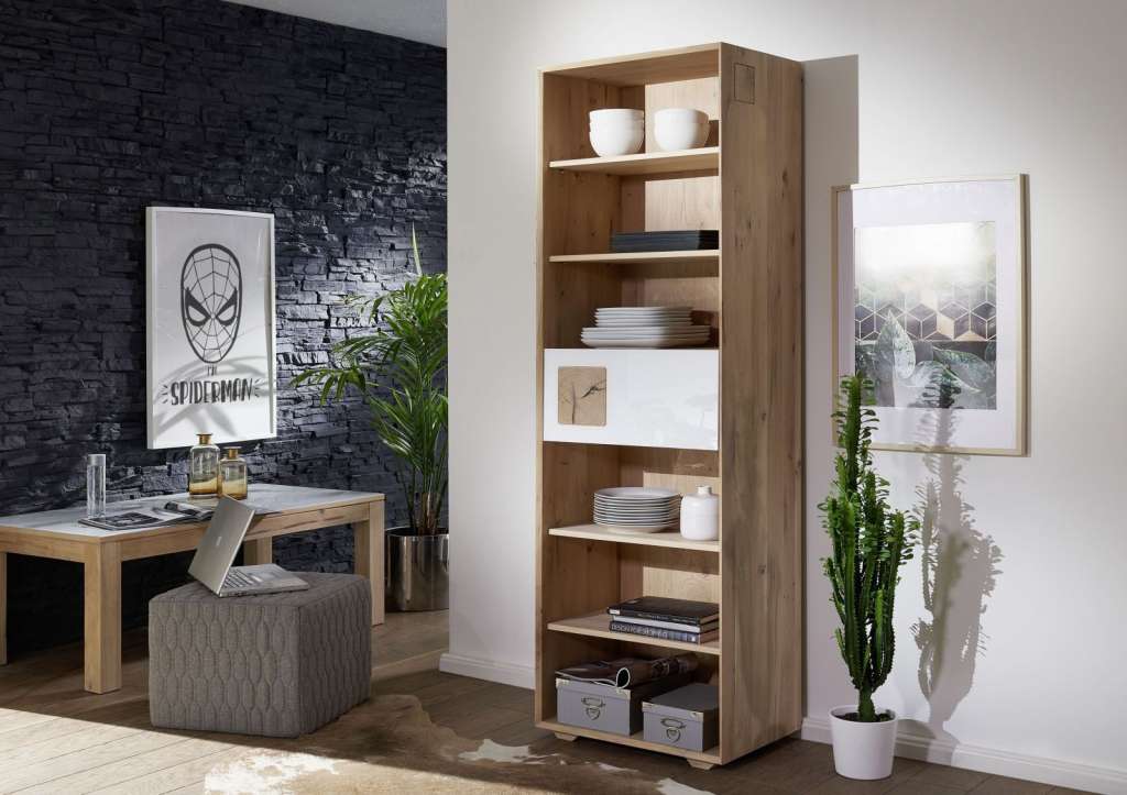 Regal Wildeiche 60x42x190 bianco geölt MÜNCHEN #210