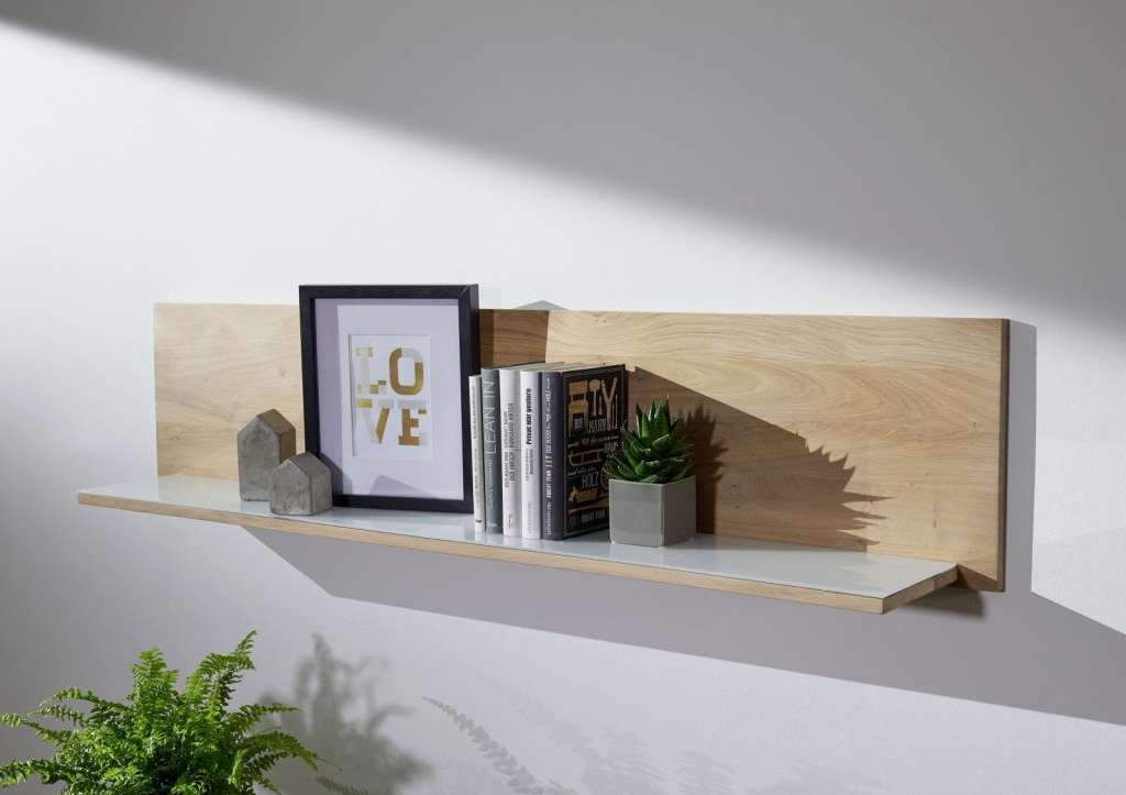 Wandregal Wildeiche 150x22x32 bianco geölt MÜNCHEN #217