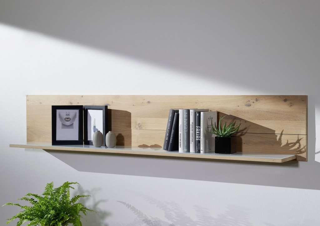 Wandregal Wildeiche 180x22x32 bianco geölt MÜNCHEN #218