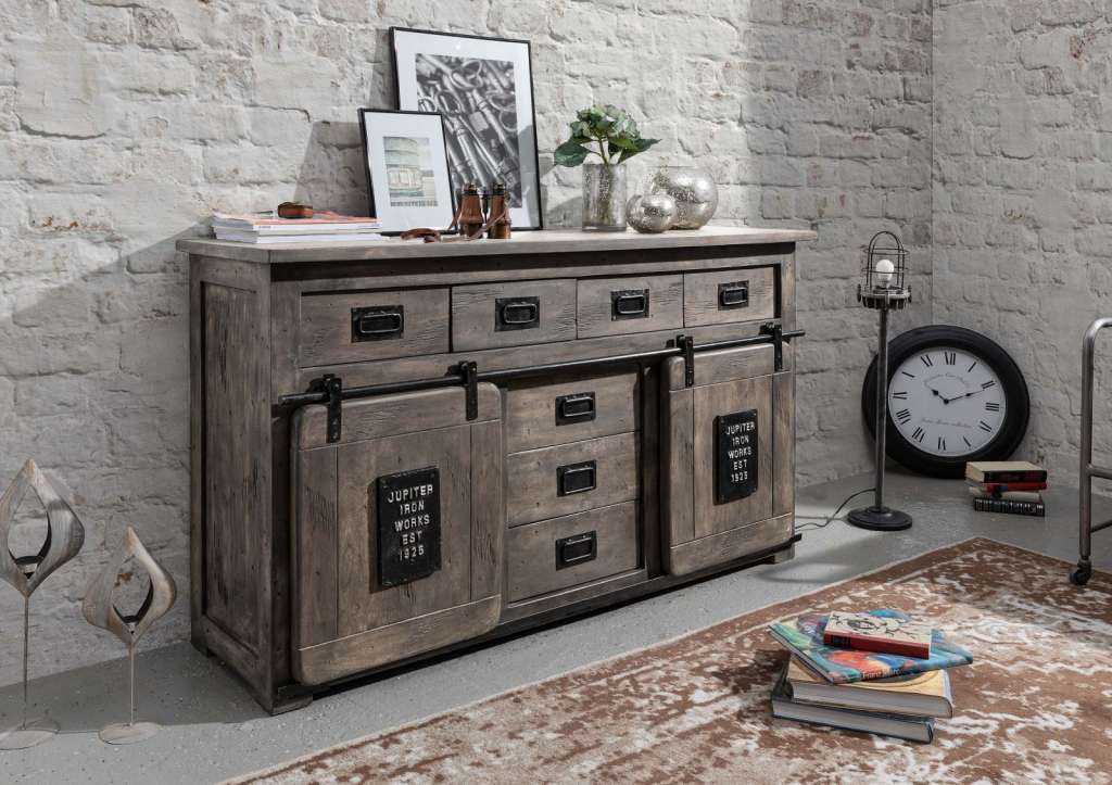 Sideboard Mango 150x45x90 grau lackiert RAILWAY #219