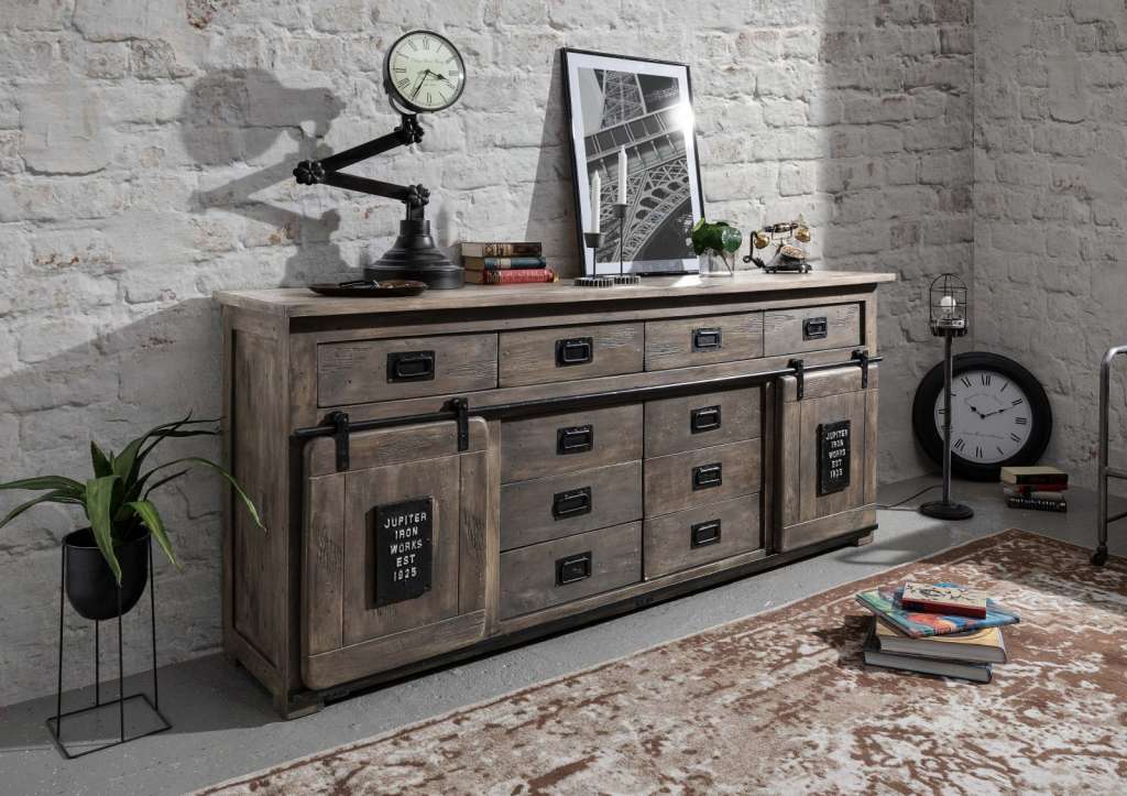 Sideboard Mango 200x45x90 grau lackiert RAILWAY #222