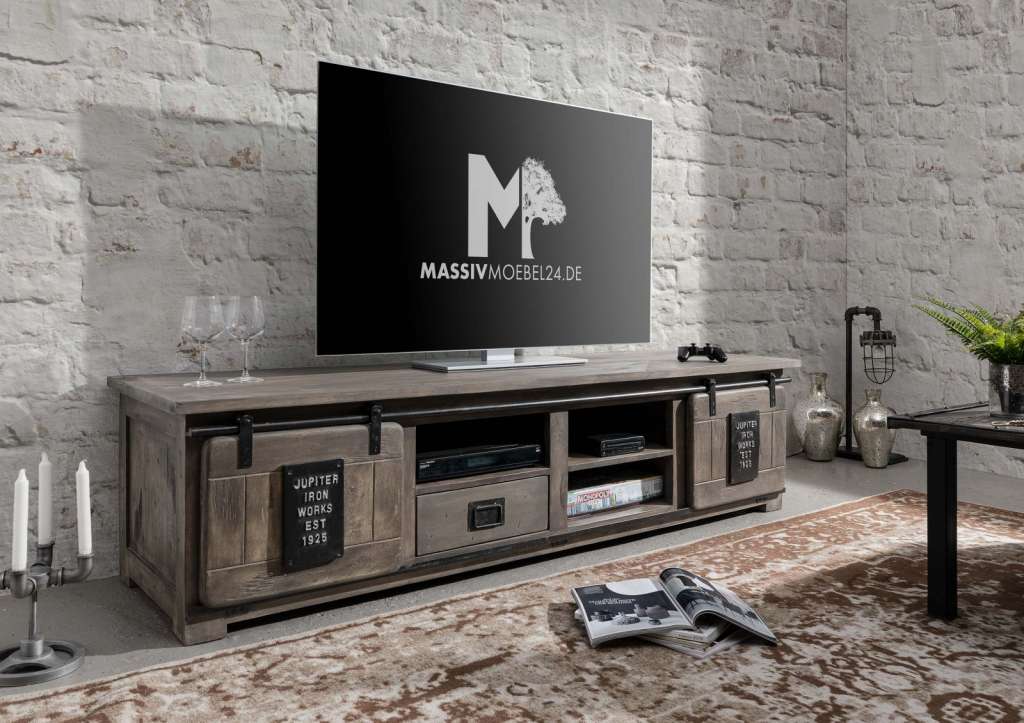 TV-Board Mango 200x55x50 grau lackiert RAILWAY #251