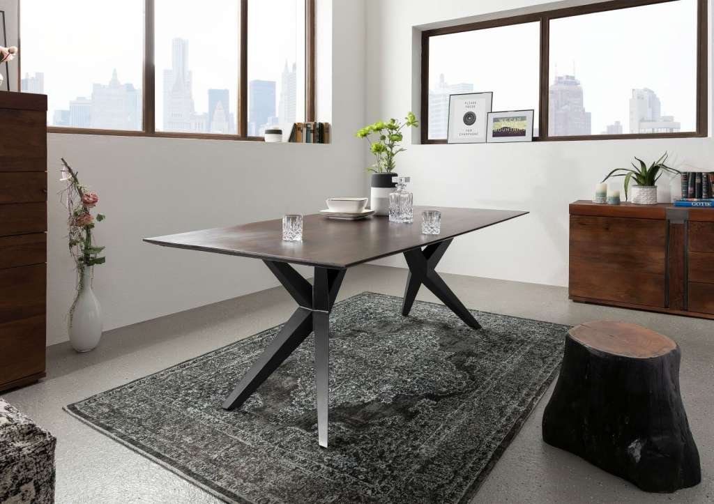 Esstisch Akazie 140x90x76 braun lackiert Beine natur SWISS EDGE #04