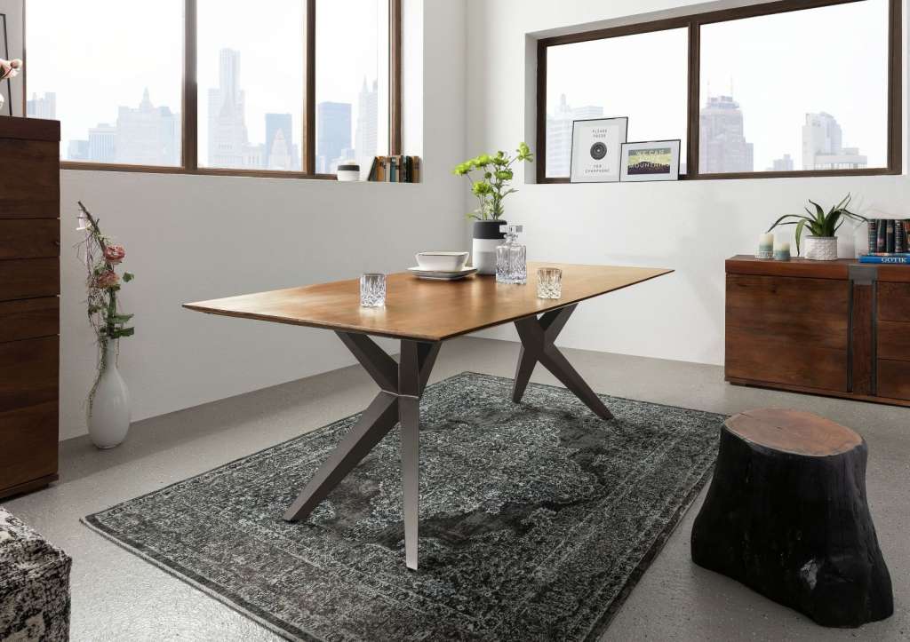 Esstisch Akazie 220x100x76 natur lackiert Beine silber SWISS EDGE #36