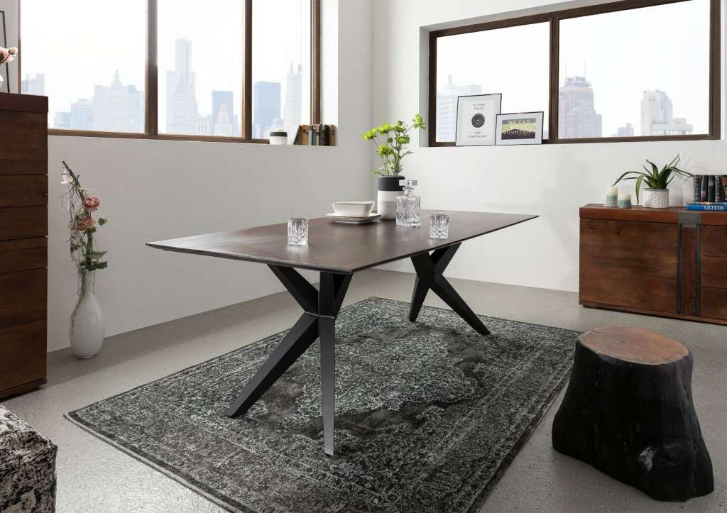Esstisch Akazie 220x100x76 braun lackiert Beine dark grey SWISS EDGE #41