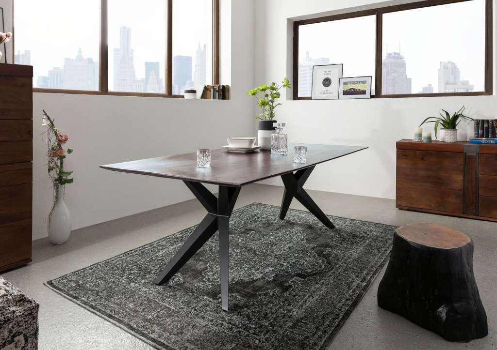Esstisch Akazie 220x100x76 grau lackiert Beine dark grey SWISS EDGE #44