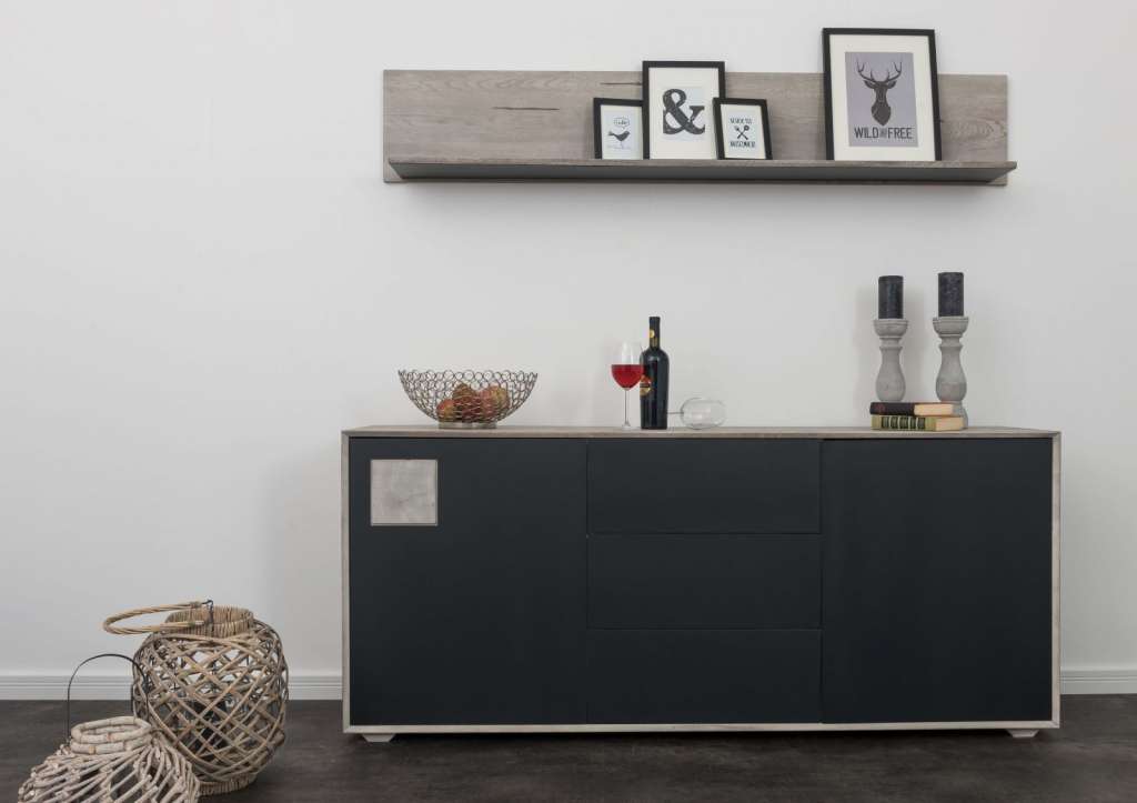 Sideboard Wildeiche 180x42x78 ice grey lackiert HELSINKI #205