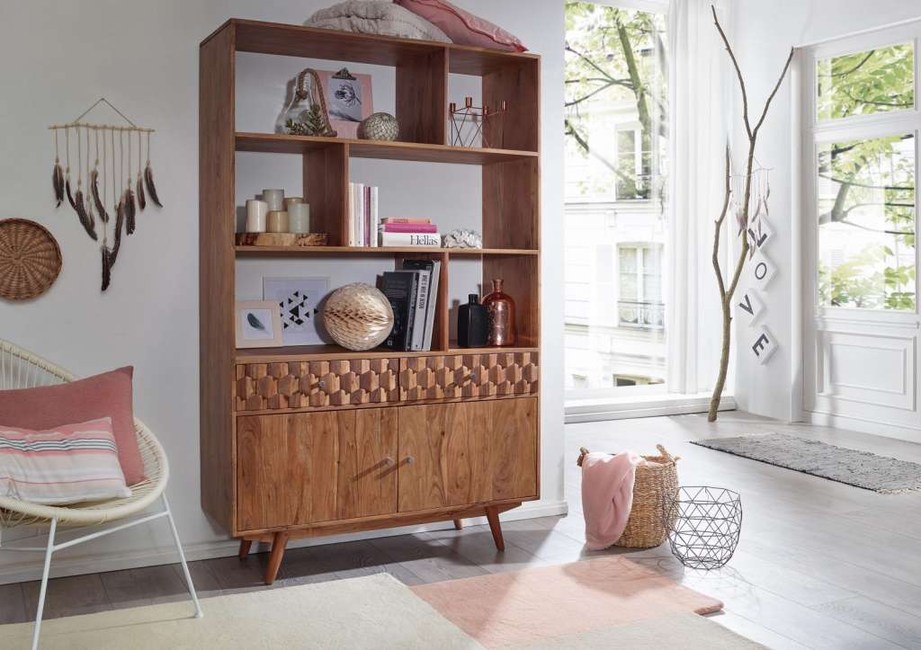 Regal Akazie 115x42x190 natur lackiert MOSAYK #104